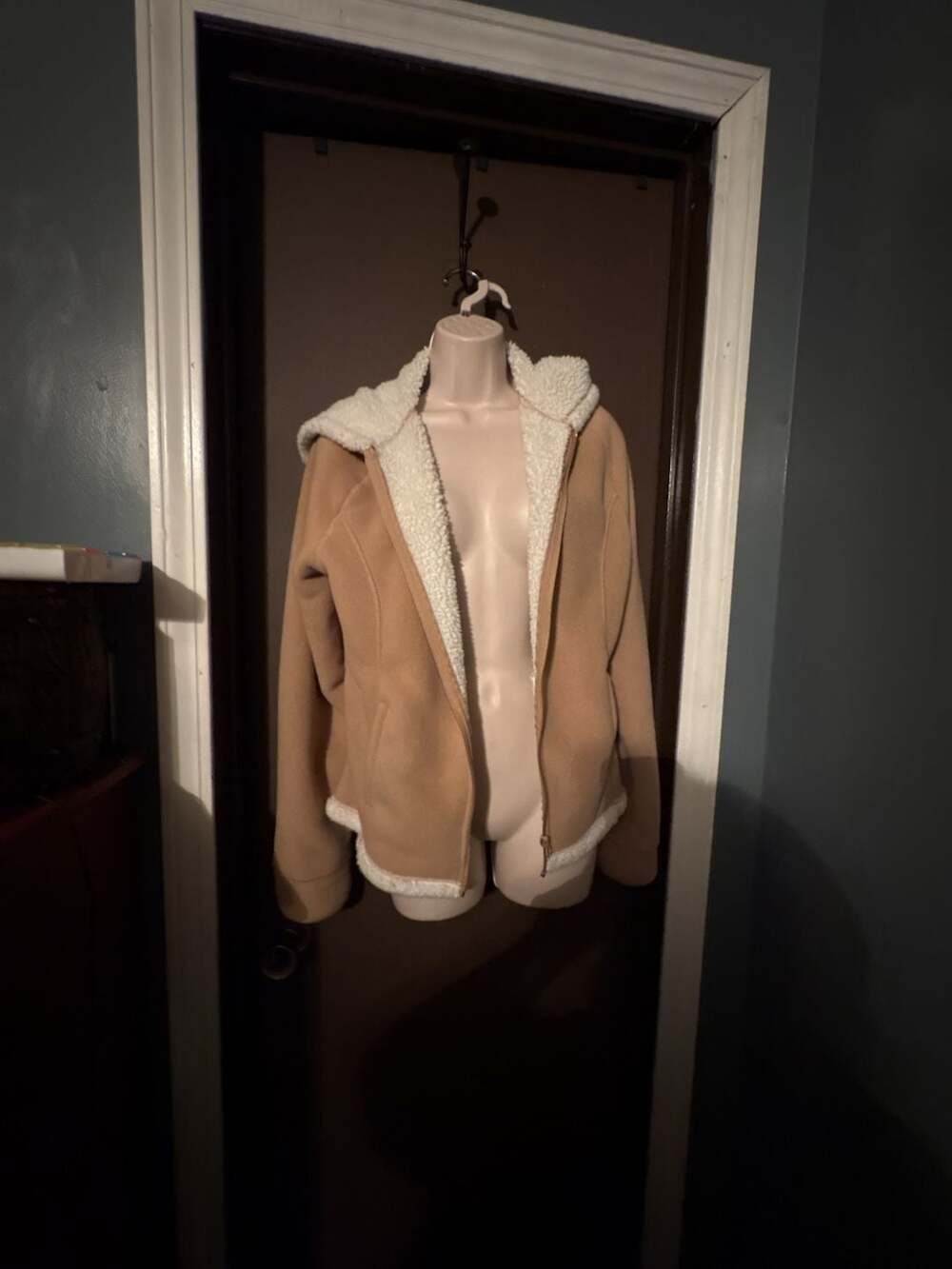 Faded Glory Sherpa Lined Fleece Zip Up Hoodie Jacket Tan Size M (8-10) CT